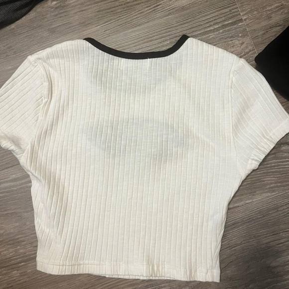 Boob Window White Trimmed Crop Top - Picture 3 of 6